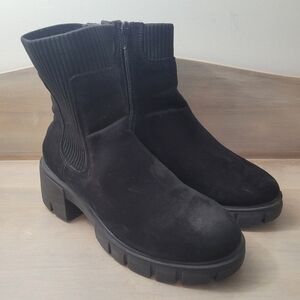 Time and Tru Women's Niamh Faux Suede Chunky Heeled Casual Boots Size 7 Black